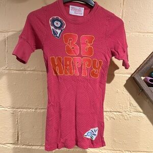 Fresh Karma Anthropology Y2K Trippy Be Happy Peace fingers shirt